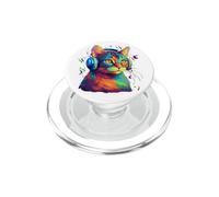 Colorful Cat Portrait Art Headphones Music Lover Graphic PopSockets PopGrip para MagSafe
