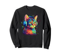 Colorful Cat Portrait Art Headphones Music Lover Graphic Sudadera