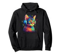 Colorful Cat Portrait Art Headphones Music Lover Graphic Sudadera con Capucha