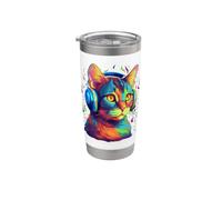 Colorful Cat portrait Art Headphones Music Lover Graphic Vaso térmico de acero inoxidable de doble pared