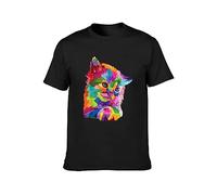 Colorful Cat'S Head Pop Art Men's Cotton T-Shirt Shirt Top tee Black 3XL