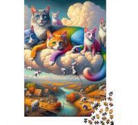 Colorful Cats on Clouds Puzzle Imposible,desafío for Adults Entretenimiento Creativo 1000 Piezas Obra De Arte De Juego De para Adultos Y Niños Mayores De 12 Años 52x38cm/1000pcs