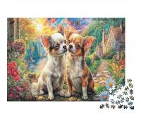 Colorful Chihuahua with Mountain Backdrop_2 Thick Paper Two Chihuahuas in Vibrant Flower Meadow Jigsaw Puzzle Bundle Family Activity 70x50cm/1000pcs