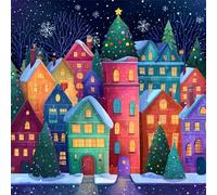 Colorful Christmas Village Jigsaw Puzzle 500 Pieces 45x45cm/18x18inch, Difficult Jigsaw Puzzles for Adults 500, Beautiful Art Work, Great Festive Puzzle Gift for Men/Women
