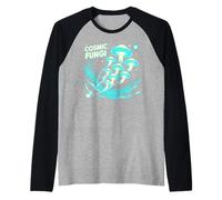 Colorful Cosmic Mushrooms Galaxy Universe Cosmos Fungi Camiseta Manga Raglan