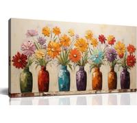 Colorful Daisy Floral Canvas Wall Art, Modern Abstract Flower in Vase Posters Prints for Living Room Bedroom Decor(30x60cm/Sin marco)