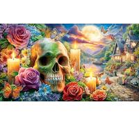 Colorful-Day-of-The-Dead-Skeleton-Woman Puzzle para Adultos y niños 1000 Piezas Papel Reciclado Juego Educativo Desafiante Actividad en casa 38x26/1000pcs