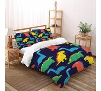 Colorful Dinosaurios 3 Piezas Vida Silvestre 3D Adolescentes Estilo Nórdico Ropa De Cama, Algodón Puro,Adecuado para Niños Y Niñas con 2 Fundas De Almohada Super King（260x220cm）
