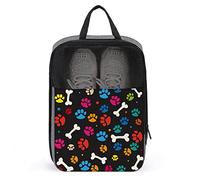 Colorful Dog Paw Prints Polka Dot White Bones Shoe Bag with Zipper & Handle, Waterproof Breathable Portable