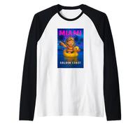 Colorful Egyptian King Tut Miami Florida Waves Rider Cartoon Camiseta Manga Raglan