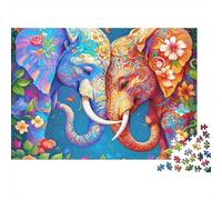 Colorful Elephant Art 100% Recycled Cardboard Floral Elephant Duo 1000Pc Jigsaw Adult Jigsaws Classic Educational Games 38x26cm/1000pcs