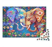 Colorful Elephant Art 100% Recycled Cardboard Floral Elephant Pair 1000Pc Jigsaw Puzzle For Adults & Kids Fun Present 52x38cm/1000pcs