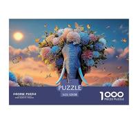 Colorful Elephant Portrait with Colorful Clouds 1000 Pieza Cartulina Premium Rompecabezas Premium Elephant Antiestrés Juguete De Cumpleaños Rompecabezas para Decoración del Hogar 52x38cm/1000pcs