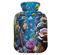 Colorful Fish - Botella de agua caliente con funda de forro polar suave, bolsa de agua caliente para aliviar el dolor de cuello y hombros, terapias frías y calientes, talla S