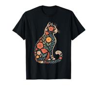 Colorful Floral Pattern Cat Lover Kittens Flower Women Camiseta