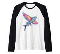 Colorful Flying Fish Abstract Ocean Artwork Marine Creature Camiseta Manga Raglan