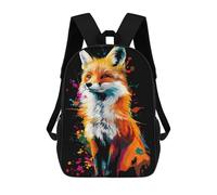 Colorful Fox Portrait on Black Background Mochilas Infantiles Impresas En 3D, Mochilas De Moda Informales, Mochilas De Viaje Bonitas, Mochilas Informales Para Exteriores Para Niños Y Niñas 17inch