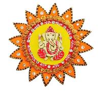 Colorful Ganesha Wall Hanging Wooden Ganesh with Sun Statue Sculpture Idol Indian wall Décor Antique Ganpati Under Sun Statue for Home, Entrance, temple décor and gifting Puja Decorations (Size :- 5")
