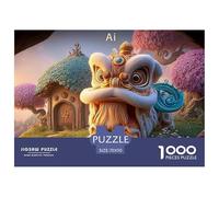 Colorful Gold and White Fur Chinese Lion 1000 Pcs Cartón Rompecabezas Chinese Lion Dance Liberador De Estrés Juego Familiar Puzzle para Adultos Y Niños 70x50cm/1000pcs