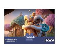 Colorful Gold and White Fur Chinese Lion 1000 Piezas Papel Ecológico Rompecabezas Chinese Lion Dance Liberador De Estrés Juego Creativo Puzzle para Adultos Y Niños 38x26cm/1000pcs