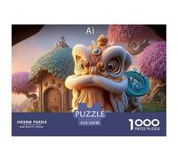 Colorful Gold and White Fur Chinese Lion 1000 Piezas Papel Ecológico Rompecabezas Chinese Lion Dance Imágenes Vibrantes Juego Familiar Puzzle para Adultos Y Niños 52x38cm/1000pcs