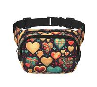 Colorful Hearts Fitness - Bolso de hombro de viaje de moda e informal, riñonera cuadrada de doble capa, color negro, talla única, Negro, One Size