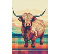 Colorful Highland Cow and Pixels Notebook Journal: 6 x 9 Inches 140-page Lined Matte Paperback