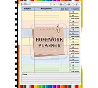 Colorful Homework Planner for ADHD Students: Undated Assignment Journal Notebook for Elementary, Middle, High School, and College (Subject, Assignments, Due date, Complete..)