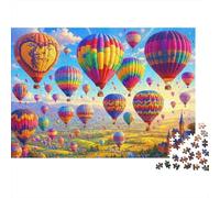 Colorful Hot Air Balloons 100% Recycled Cardboard Rainbow Hot Air Balloons 1000 Piece Puzzle for Adults The Impossible Challenge Fun Present 38x26cm/1000pcs