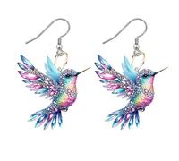 Colorful Hummingbird Earrings - Bird Lover Dangle, Acrylic 2d Hummingbirds Earring Lightweight Vivid Style | Suitable for Women Daily Outfit Celebration Event Nature Theme Accessory