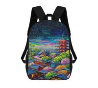 Colorful Japanese Village Night Sky Mochilas Impresas En 3D Para Niños 17inch Mochilas De Moda Informales Para El Día A Día, Bolsas De Viaje, Mochilas Informales Para Exteriores Para Niños Y Niñas