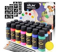 Colorful Juego de pintura textil con 6 pinceles, 1 paleta, 26 colores, 60 ml, impermeable, kit de pintura textil permanente para adultos para artes en ropa, zapatos y lienzos