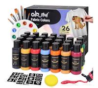 Colorful - Kit de pintura para tela con 6 pinceles, 1 paleta, 26 colores, impermeable, permanente, kit de pintura textil para adultos para artes en ropa, zapatos y lienzos