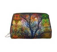 Colorful Life Trees - Neceser de piel de primera calidad con estampado de árboles de la vida, bolsa portátil impermeable y plana para maquillaje, Gold, Talla única
