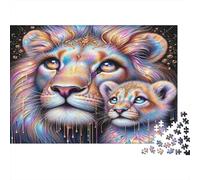 Colorful Lion Family 100% Recycled Cardboard Lion & Cub Art 1000 Piece Jigsaw Puzzles Adults and Children Fun Present 70x50cm/1000pcs