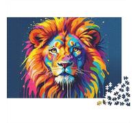 Colorful Lion Portrait 100% Recycled Cardboard Vibrant Lion Art 1000 Piece Puzzle for Adults Beautifully Illustrated Brainteasing 52x38cm/1000pcs
