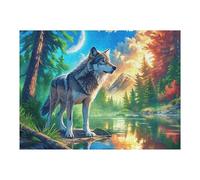 Colorful Lobo Puzzle 500 Piezas Portátil Familiar Compacto Radiant Whimsical Menagerie Rompecabezas 3D para Familia Desafío Intelectual Maquetas Educativas Construir 500 PCS
