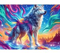 Colorful Lobo Rompecabezas 500 Piezas Cartón Grueso para Parejas Animales fantásticos Vibrantes Desarrollo Habilidades Pieza Decorativa Casa Pack Completo Regalo Cumpleaños 500 PCS/52×38cm