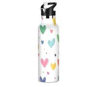 Colorful Love Hearts - Botellas de agua reutilizables a prueba de fugas y sin BPA con popote aislado al vacío para deportes de gimnasio