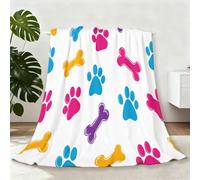 Colorful Manta Franela para Cama, Mantas para Sofa 127 x 152 cm, Blanket Suave Cálida Transpirable Ligera, Estampado Dibujos Animados Animales Hueso De Perro Manta Invierno Calentitas