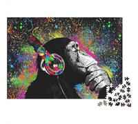 Colorful Monkey DJ Colourful Neon Monkey with Headphones 1000 Pieces Jigsaws Adults and Children Fun Activity for Rainy Days 70x50cm/1000pcs