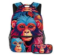 Colorful Monkey eleva tu juego de regreso a la escuela con nuestro juego de 2 mochilas escolares para niños, perfecto para niños, niñas y adolescentes, Multicolor#07, B:29.4x20x40cm P:19x7.5x3.8cm,
