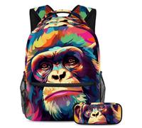 Colorful Monkey eleva tu juego de regreso a la escuela con nuestro juego de 2 mochilas escolares para niños, perfecto para niños, niñas y adolescentes, Multicolor#03, B:29.4x20x40cm P:19x7.5x3.8cm,
