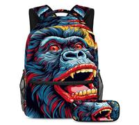 Colorful Monkey - Juego de 2 mochilas escolares para niños con estuche para lápices, mochila de gran capacidad para niños, niñas y adolescentes, Multicolor#02, B:29.4x20x40cm P:19x7.5x3.8cm, Mochilas
