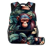 Colorful Monkey - Juego de 2 mochilas escolares para niños con estuche para lápices, mochila de gran capacidad para niños, niñas y adolescentes, Multicolor#03, B:29.4x20x40cm P:19x7.5x3.8cm, Mochilas
