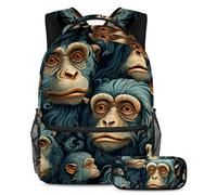 Colorful Monkey - Juego de 2 mochilas escolares para niños con mochila de gran capacidad y estuche para lápices para niños, niñas y adolescentes, Multicolor#06, B:29.4x20x40cm P:19x7.5x3.8cm,