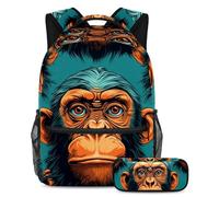 Colorful Monkey Mantén tus artículos esenciales en un solo lugar, mochila con estuche, el mejor juego de mochila escolar para estudiantes, Multicolor#04, B:29.4x20x40cm P:19x7.5x3.8cm, Mochilas