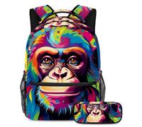 Colorful Monkey - Mochila con estuche, perfecta para niños, niñas y adolescentes, Multicolor#07, B:29.4x20x40cm P:19x7.5x3.8cm, Mochilas Daypack