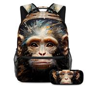 Colorful Monkey sube de nivel tu juego escolar con este moderno juego de 2 mochilas escolares para estudiantes, Multicolor#03, B:29.4x20x40cm P:19x7.5x3.8cm, Mochilas Daypack