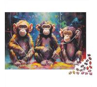 Colorful Monkey Trio 100% Recycled Cardboard Three Wise Monkeys 1000 Piece Puzzle for Adults The Impossible Challenge Fun Present 52x38cm/1000pcs